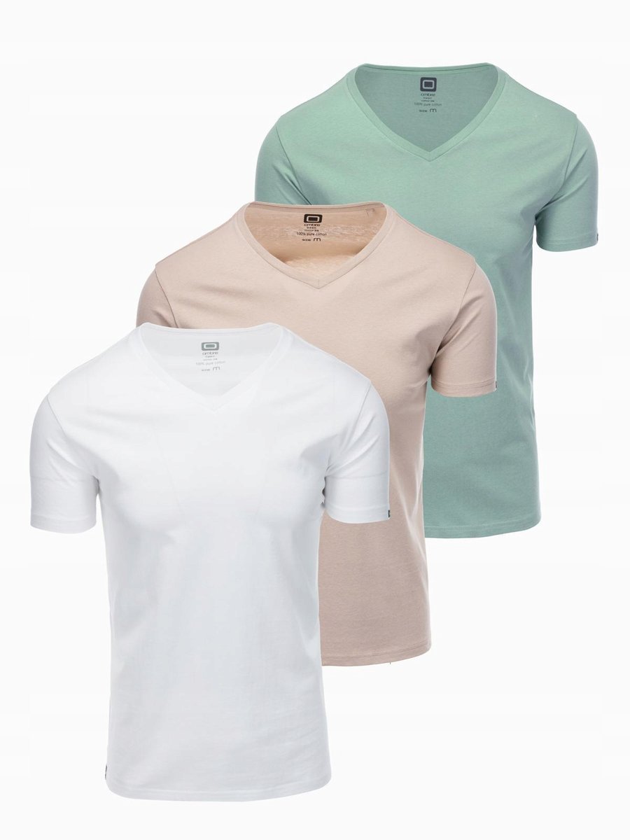 Zestaw męski t-shirt bawełna szarozielony/biały/beżowy OM-TSBS-0233 V14 L