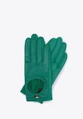 Rękawiczki - Damskie rękawiczki skórzane samochodowe klasyczne zielone M - miniaturka - grafika 1