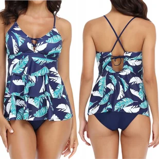 STRÓJ KĄPIELOWY DWUCZĘŚCIOWY BIKINI TANKINI MODELUJĄCY DAMSKI NIEBIESKI XL - Stroje kąpielowe - miniaturka - grafika 1