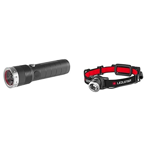 Ledlenser 500844 MT14 latarka do ładowania, 3,7 V, czarna, jeden rozmiar & Ledlenser H8R Latarka czołowa LED, ładowany akumulator litowy typu 18650, 600 lumenów