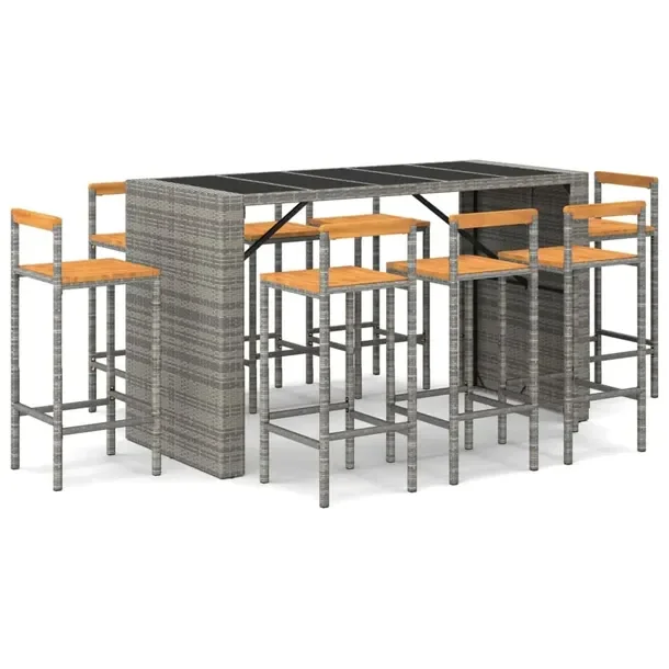 Zestaw mebli barowych szary rattan PE, 145 x 80 x 110 cm, 40 x 44 x 100 cm