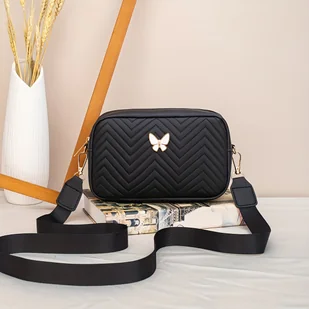 TEMU Stylowa Damska Pikowana Torba na Ramię z Wzorem Motyla - Mała Kwadratowa Torebka w Kolorach Czarnym, Białym, Różowym, Czerwonym lub Mieszanych, - Torebki damskie - miniaturka - grafika 1