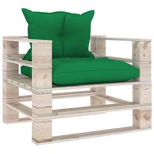 vidaXL Sofa ogrodowa z palet, zielone poduszki, drewno sosnowe - Sofy ogrodowe - miniaturka - grafika 1