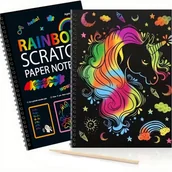 Zabawki zręcznościowe - WYDRAPYWANKA TĘCZOWA ZDRAPYWANKA Magiczny Notes A4 Zeszyt na Spirali Rysik - miniaturka - grafika 1