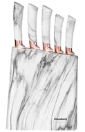 Noże kuchenne - Zestaw 5 noży kuchennych w stojaku na wzór białego marmuru G9-P02 - miniaturka - grafika 1