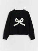 Swetry dla dziewczynek - Reserved - Sweter z aplikacją - czarny - miniaturka - grafika 1