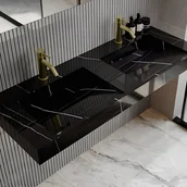 Umywalki - Umywalka podwójna wisząca solid surface z efektem czarnego marmuru - szer. 120,2 x gł. 45,2 x wys. 8 cm - TAKOTNA - miniaturka - grafika 1