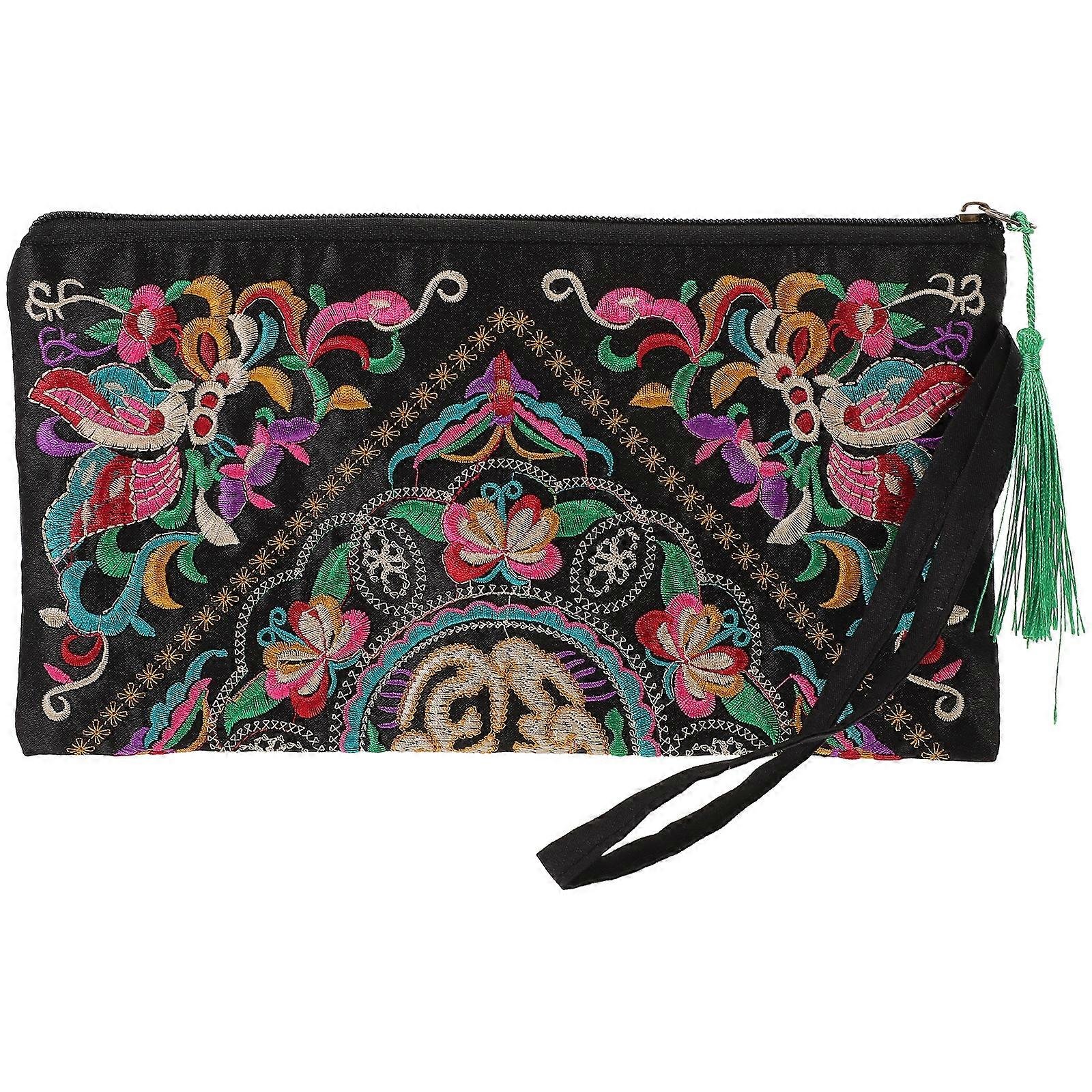 Damska Retro Etniczna Haftowana Torebka Portfel Torba Na Telefon (Kwiat Motyla)