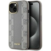 Etui i futerały do telefonów - Etui DKNY Leather Checkered Mono Pattern MagSafe do Apple iPhone 15 Beżowy | Bezpłatny transport - miniaturka - grafika 1
