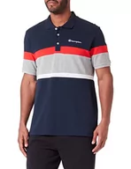 Koszulki męskie - Champion Męska koszulka polo Legacy Cotton Pique Color Block Shirt, (granatowy/jasnoszary), M - miniaturka - grafika 1