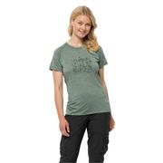 Koszulki i topy damskie - T-shirt damski Jack Wolfskin KAMMWEG GRAPHIC S/S W picnic green - S - miniaturka - grafika 1