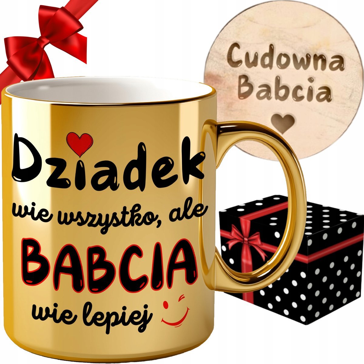 KUBEK DLA BABCI PREZENT NA ŚWIĘTA ZŁOTY Z NADRUKIEM NAPISEM ŚMIESZNY FOTO