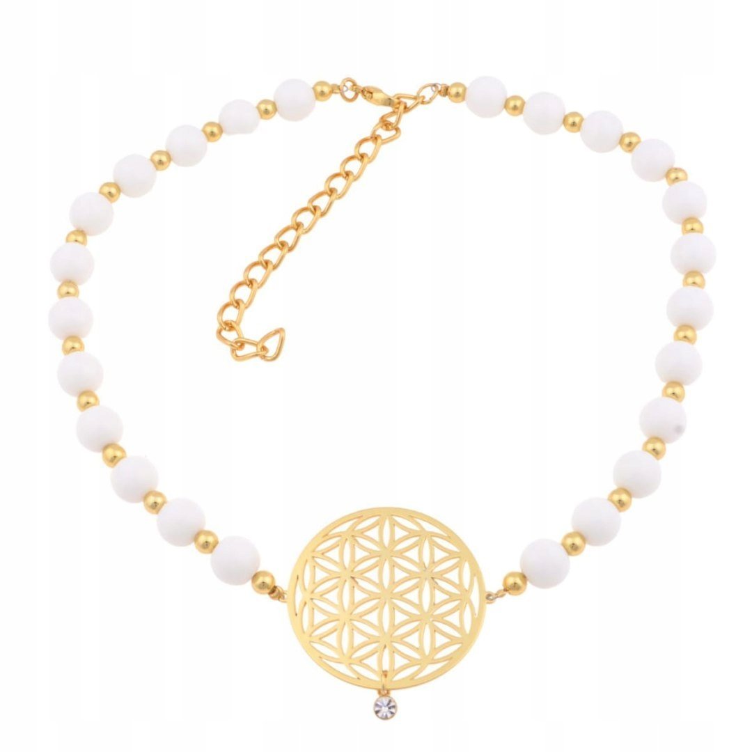 NASZYJNIK BIAŁY AGAT KWIAT ŻYCIA (C22/KOR/137AU)