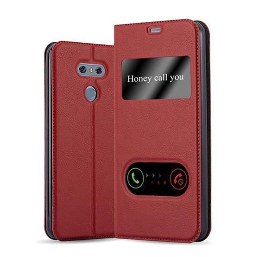Etui Cadorabo do LG G6 w kolorze SAFRAN RED Etui na telefon komórkowy z magnetycznym zamknięciem, funkcją podstawki i 2 okienkami do podglądu Etui Etui ochronne Etui z klapką w stylu książki