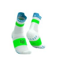 Skarpetki sportowe męskie - COMPRESSPORT Skarpetki do biegania wysokie PRORACING SOCKS V4 RUN HIGH white/norse blue/neon green - miniaturka - grafika 1