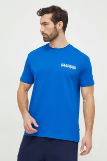 Koszulki męskie - Napapijri t-shirt bawełniany męski kolor niebieski z nadrukiem - grafika 1