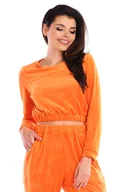 Bluzki damskie - Krótka Welurowa Bluza - Pomarańczowa - miniaturka - grafika 1