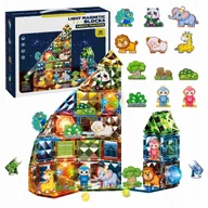 Klocki - Klocki Magnetyczne Zoo Dla Dzieci Zwierzątka Świecący Zestaw Led 90 El - miniaturka - grafika 1