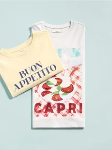 Reserved - T-shirt z nadrukiem - jasnożółty - Koszulki i topy damskie - miniaturka - grafika 1