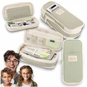 Piórniki - PIÓRNIK Dwukomorowy Szkolny DUŻY rozkładany na przybory 3W1 Oliwka Zielony POJEMNY Z PRZEGRÓDKAMI - miniaturka - grafika 1