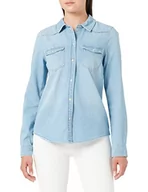 Bluzki damskie - VERO MODA Women's VMMARIA LS Slim Shirt Mix New NOOS bluzka, jasnoniebieski denim/szczegóły: Birch Stitch, L, Light Blue Denim/Szczegóły: ścieg birch, L - miniaturka - grafika 1