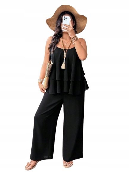 SHEIN CZARNE SPODNIE DAMSKIE LUŹNE GŁADKIE PLUS SIZE 50 1GC