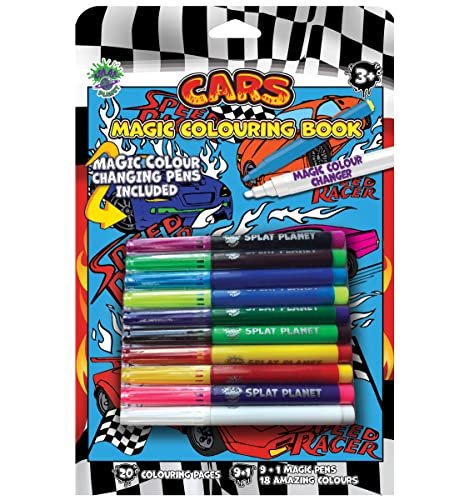 Splat Planet Magiczna kolorowanka samochodowa z magicznym zestawem markerów zmieniających kolor, magiczna sztuka w formacie A4, zmieniająca kolor, magiczny zestaw długopisów (samochód)