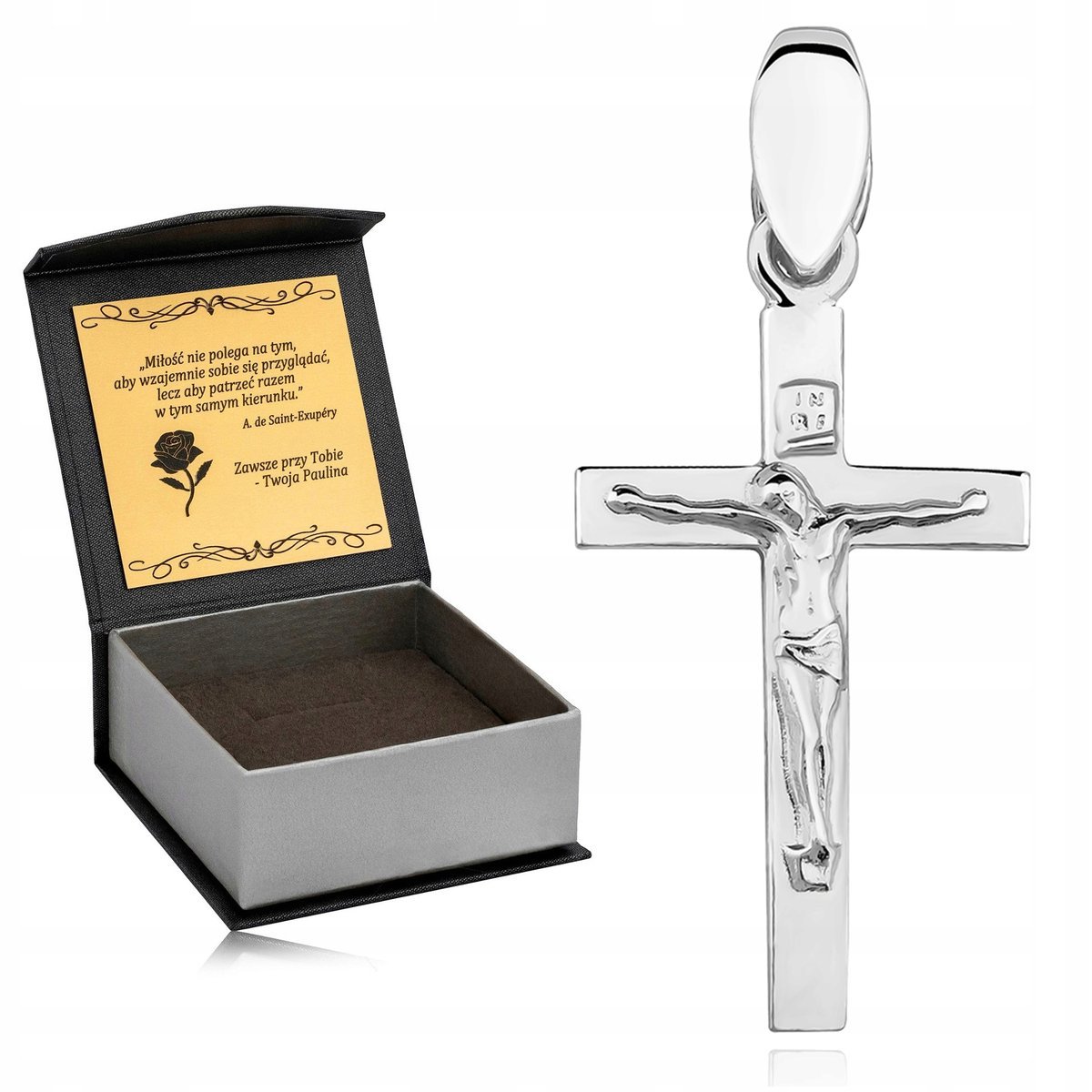 Srebrny Męski Krzyż Rodowany Srebro Pr 925 Krzyż Jezus Na Prezent Dla Niego