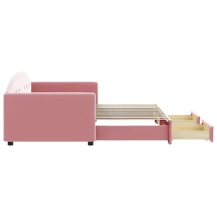Sofa rozsuwana z szufladami, różowa, 90x200 cm, aksamit Lumarko! - Łóżka - miniaturka - grafika 5