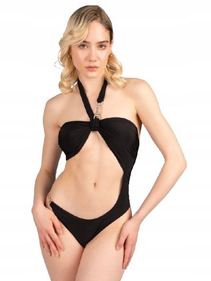 Guess Czarny Jednoczęściowy Strój Kąpielowy Z Ozdobnymi Klamrami S I1B