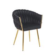 Krzesła - Designerskie Krzesło Welurowe ROSA GOLD Czarne Z Przeplatanym Oparciem - miniaturka - grafika 1
