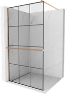 Ścianki i drzwi prysznicowe - Mexen Kioto+ ścianka prysznicowa z półką Walk-in 110 x 200 cm, czarny wzór, miedź szczotkowana - 800-110-121-65-77 - miniaturka - grafika 1