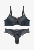 Komplety bielizny - Ciemnozielony Koronkowy Komplet Biustonosz z Push Upem i Stringami Yalira - miniaturka - grafika 1