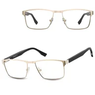 Okulary korekcyjne, oprawki, szkła - Męskie oprawki korekcyjne okulary zerówki 876E złote - miniaturka - grafika 1