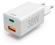 Ładowarki do telefonów - Hama mini 38W, GaN PD/QC 3.0 1X USB-C, 1X USB-A, biała - miniaturka - grafika 1