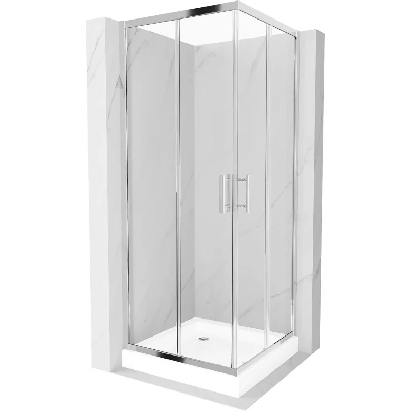Mexen Rio kabina prysznicowa kwadratowa 80x80 cm, transparent, chrom + brodzik Rio, biały