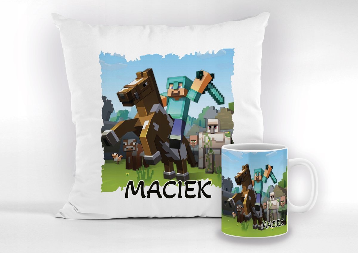 ZESTAW PODUSZKA + KUBEK MINECRAFT GRA + IMIĘ