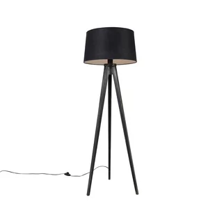 QAZQA Statyw czarny z lnianym kloszem czarny 45 cm - Statyw Classic - Lampy stojące - miniaturka - grafika 1