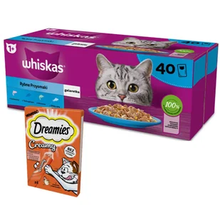 WHISKAS Adult Smaki Rybne 40x 00g + dreamies - Mokra karma dla kotów - miniaturka - grafika 1