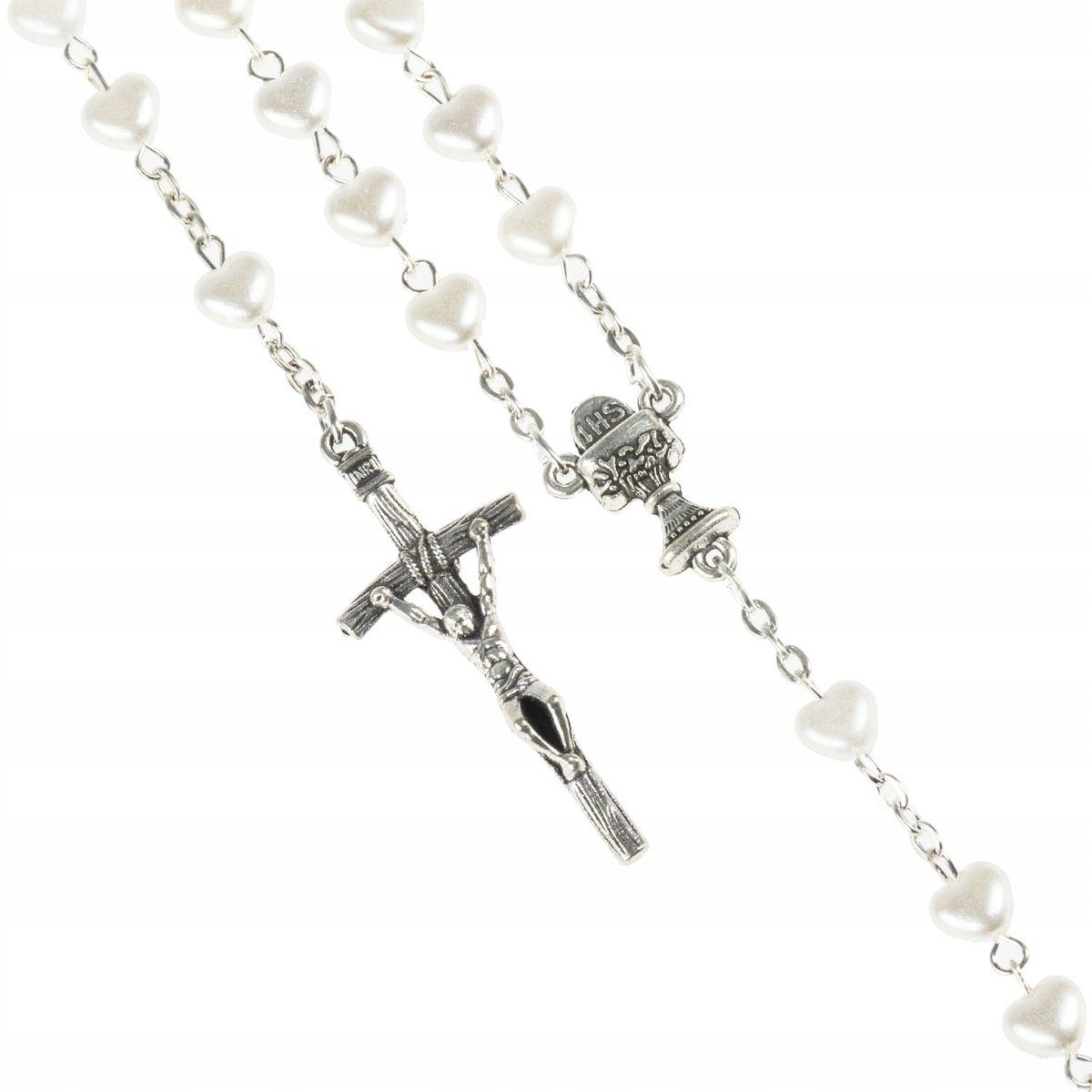 Różaniec Biały Serca Upominek Pierwsza Komunia Święta 6 Mm Prezent