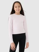 Bluzki dla dziewczynek - 4F Longsleeve slim gładki dziewczęcy - beżowy 146 (10-11 lat) - miniaturka - grafika 1