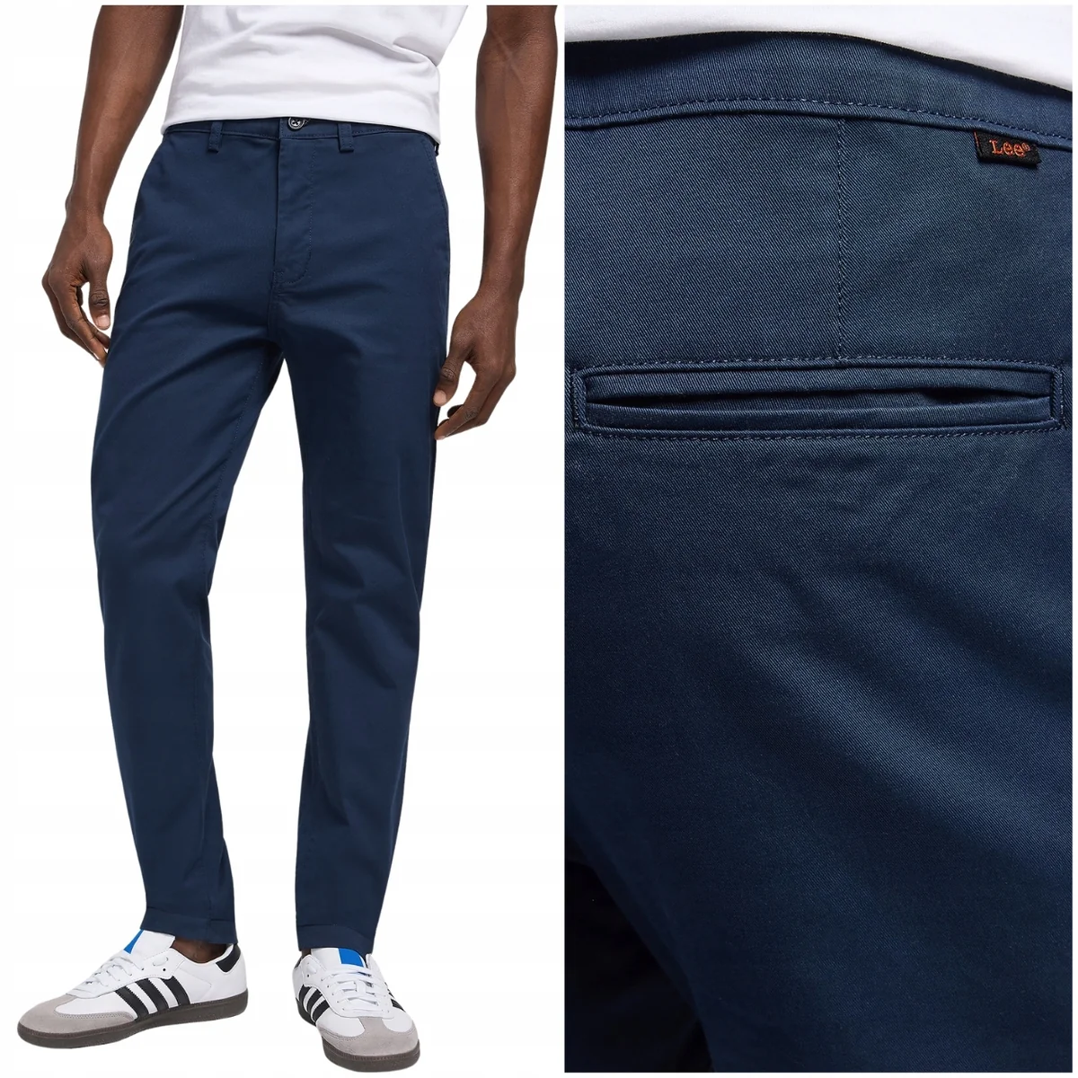 Lee Slim Chino Navy granatowe zwężane spodnie materiałowe chinosy W38 L34