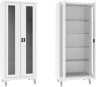 Meble i wyposażenie gabinetów medycznych - XSML.112.9010 mobilna szafa lekarska 2-skrzydłowa 1-komorowa biała na kołach - miniaturka - grafika 1