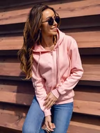 Bluzy sportowe damskie - Bluza damska z kapturem jasnoróżowa Denley W03B-56 - miniaturka - grafika 1