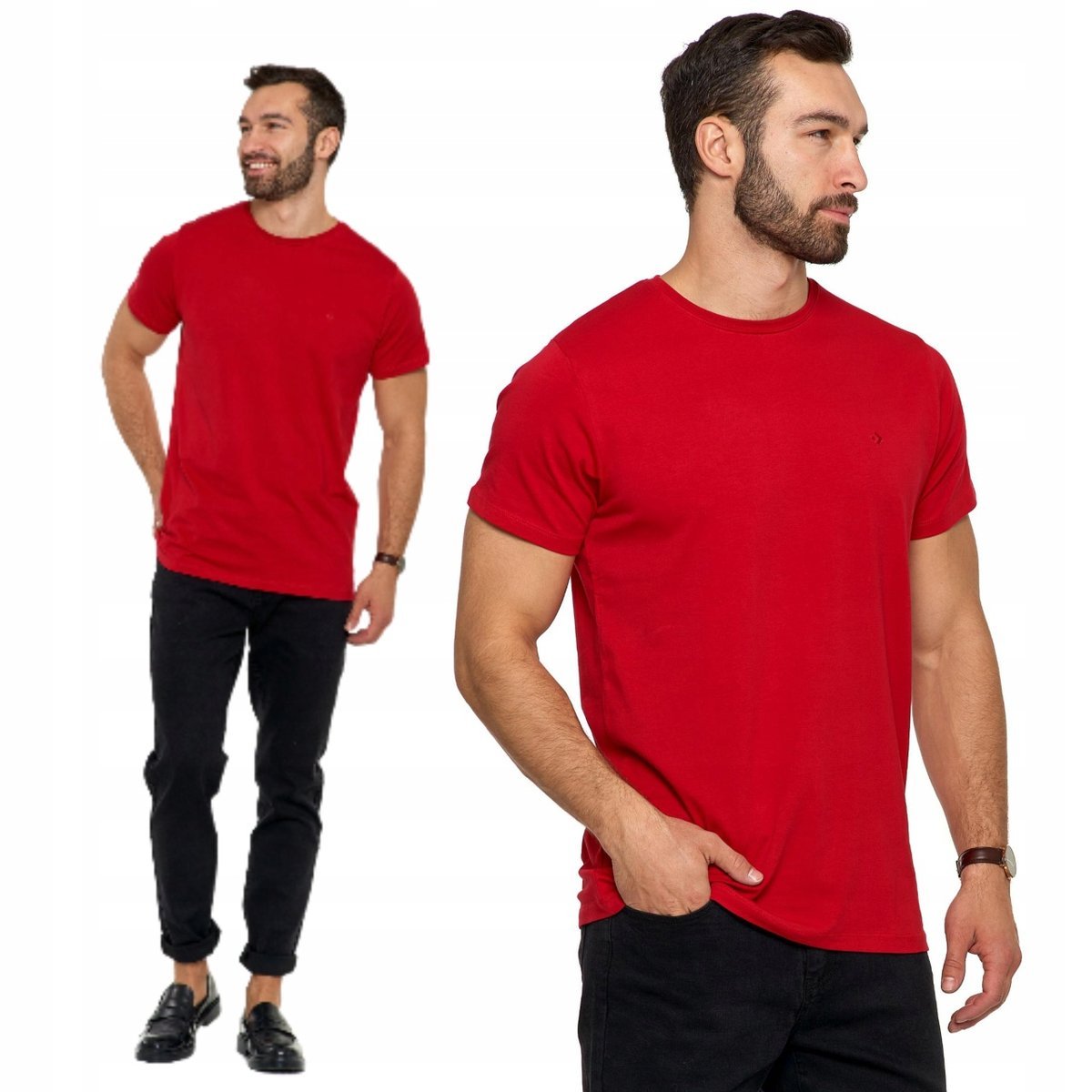 Koszulka Męska Premium Line T-Shirt Krótki Rękaw Bawełniana Top Moraj Xl Bordo