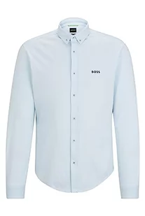 BOSS BIADO R Regular -Fit męska koszula z bawełny piqué-jersey z kołnierzem na guziki, Open Blue, L - Koszule męskie - miniaturka - grafika 1