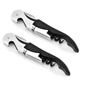 Korkociągi i otwieracze - zestaw 2 korkociągów do wina 12 cm ze stali nierdzewnej nóż kelnerski otwieracz do wina z otwieraczem do butelek i nożykiem do folii nóż sommelierski wielofunkcyjne sztućce kelnerskie korkociąg do wina korkociąg ręczny - miniaturka - grafika 1