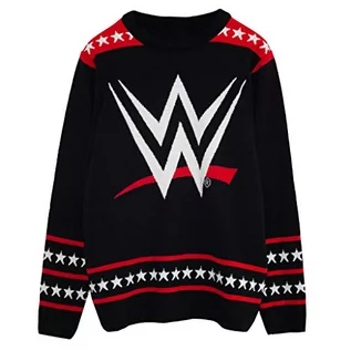 Swetry męskie - Popgear Popgear WWE męski sweter z dzianiny z logo czarny sweter, Czarny, M WWE90029MKJ01M - grafika 1