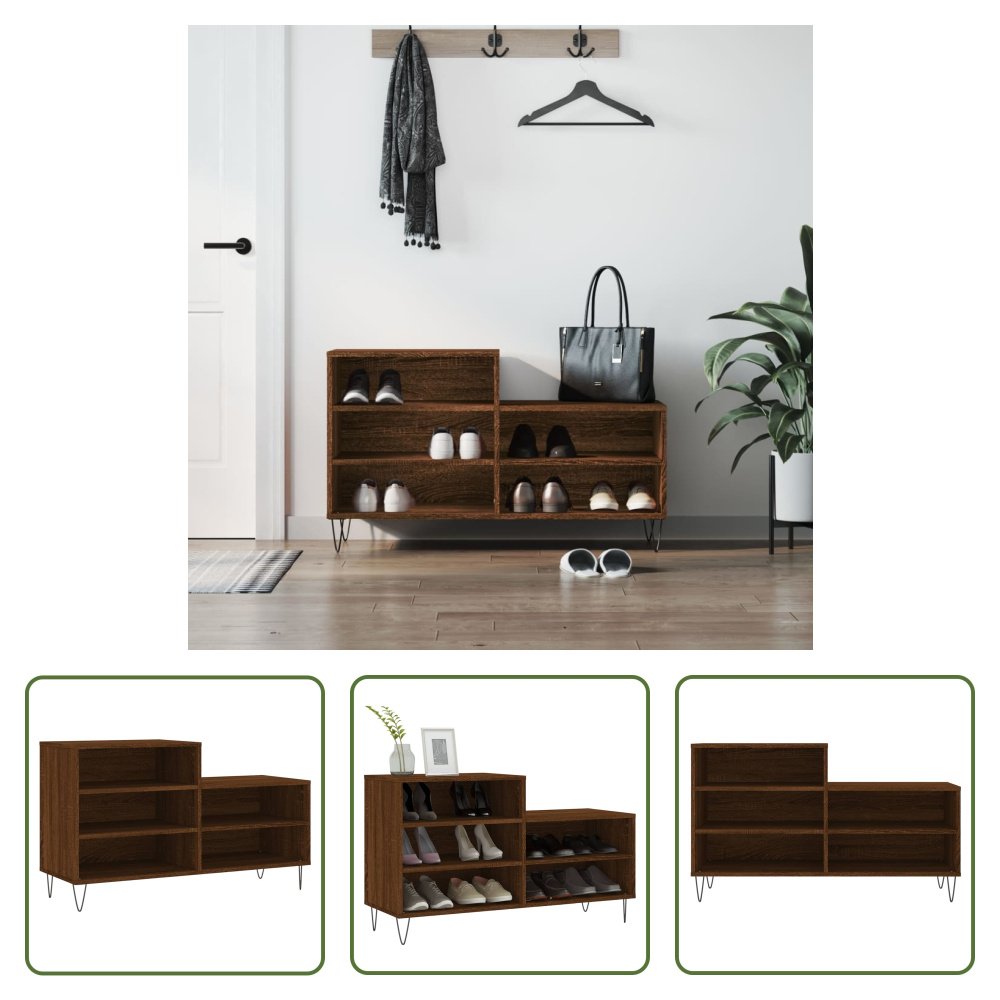The Living Store Brązowy dębowy stojak na buty 102x36x60 cm materiał drewnopochodny