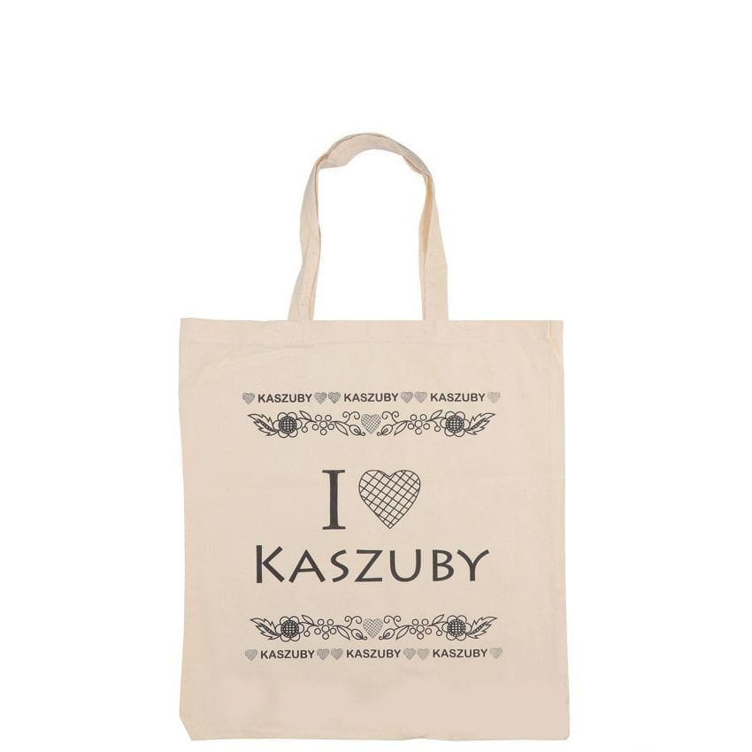 Bawełniana torba folk - I love Kaszuby - krótka rączka